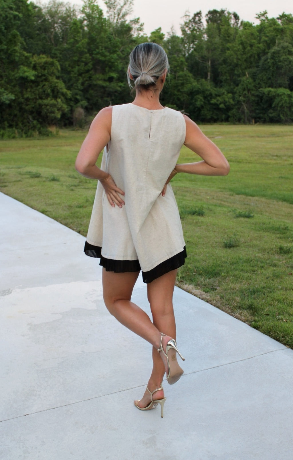 Cream Swing Mini Dress with Pleated Hem