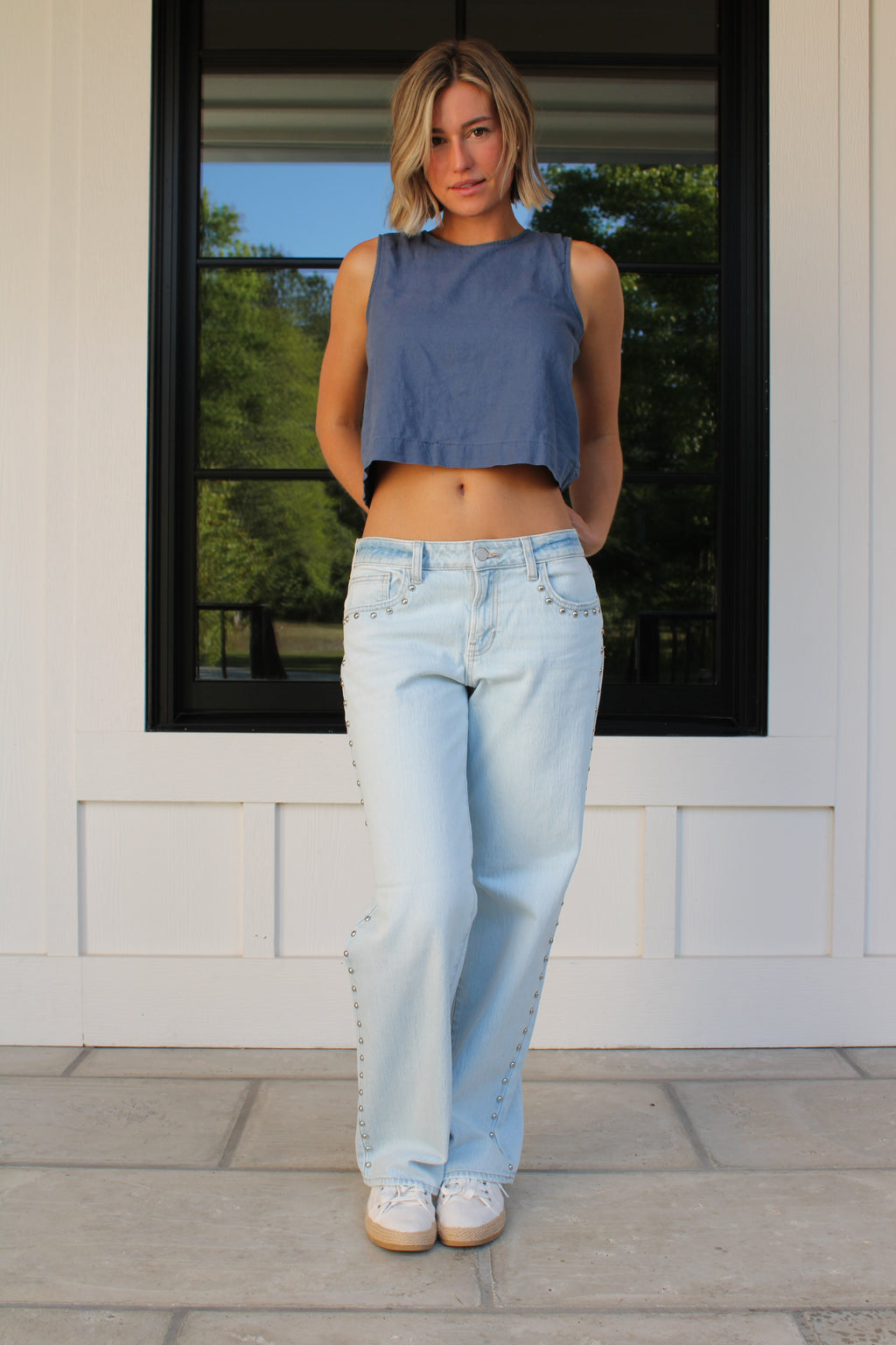 Studded Low Rise Baggy Jeans