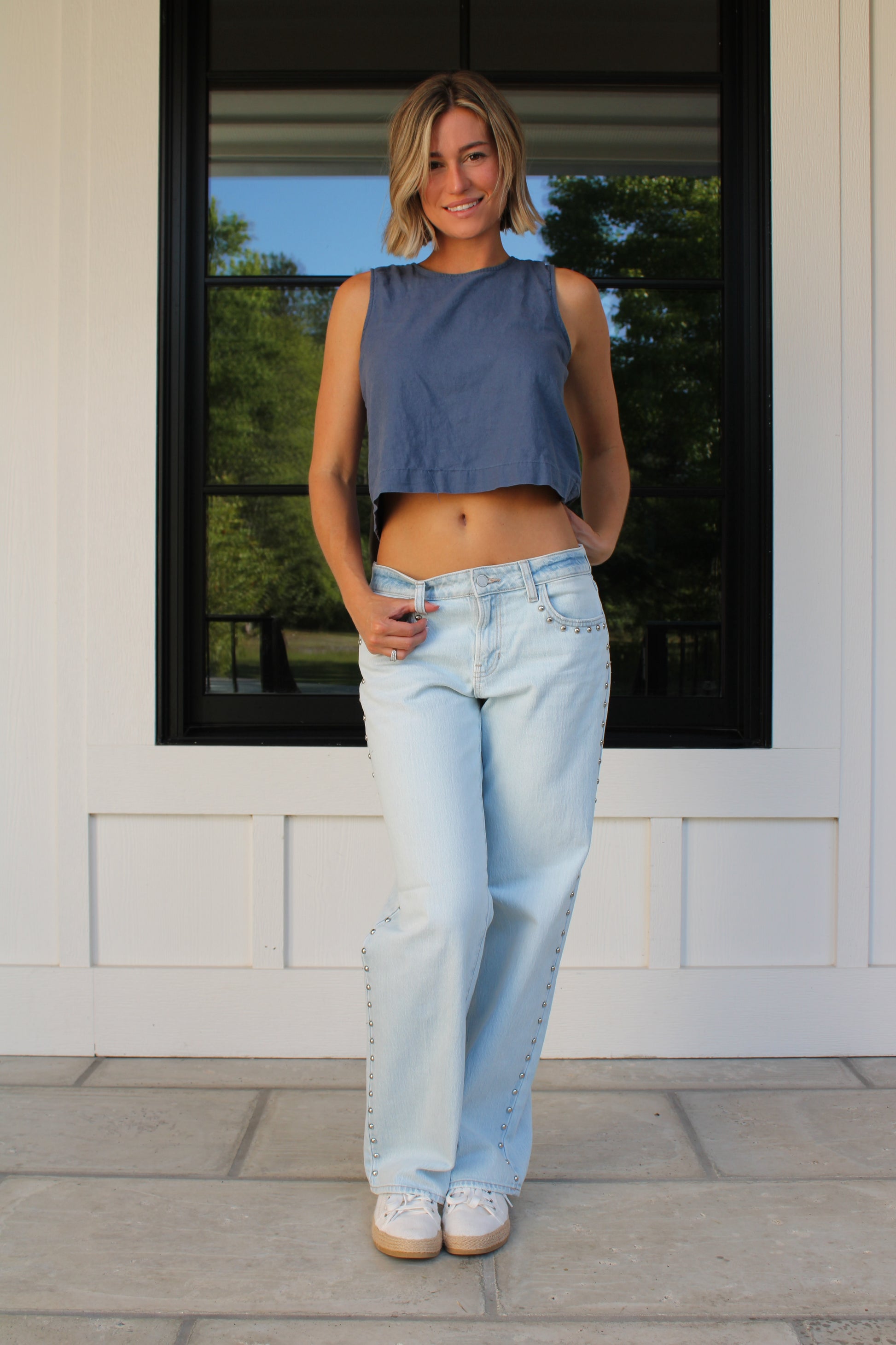 Studded Low Rise Baggy Jeans