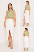 Cream wrap Midi Skirt