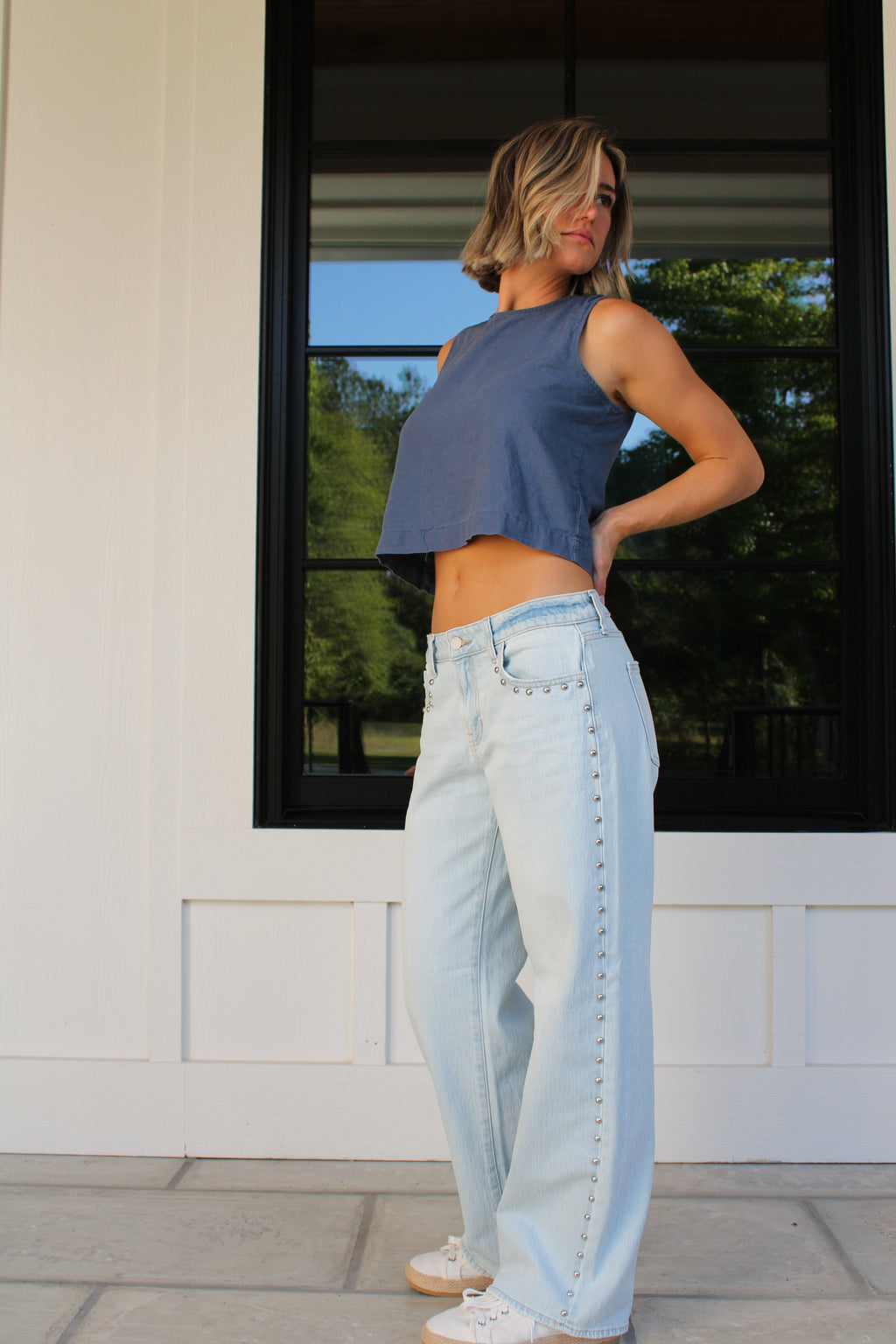 Studded Low Rise Baggy Jeans