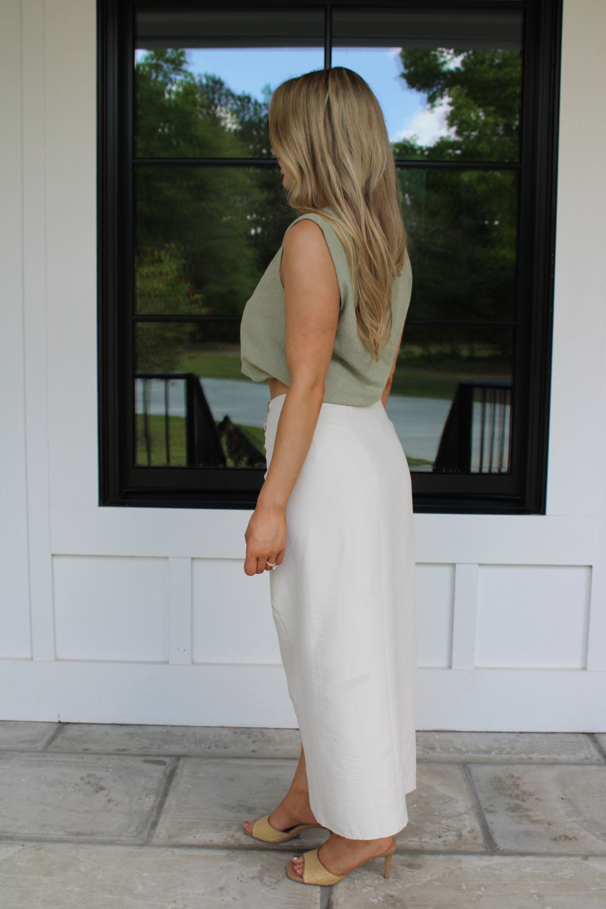 Cream wrap Midi Skirt