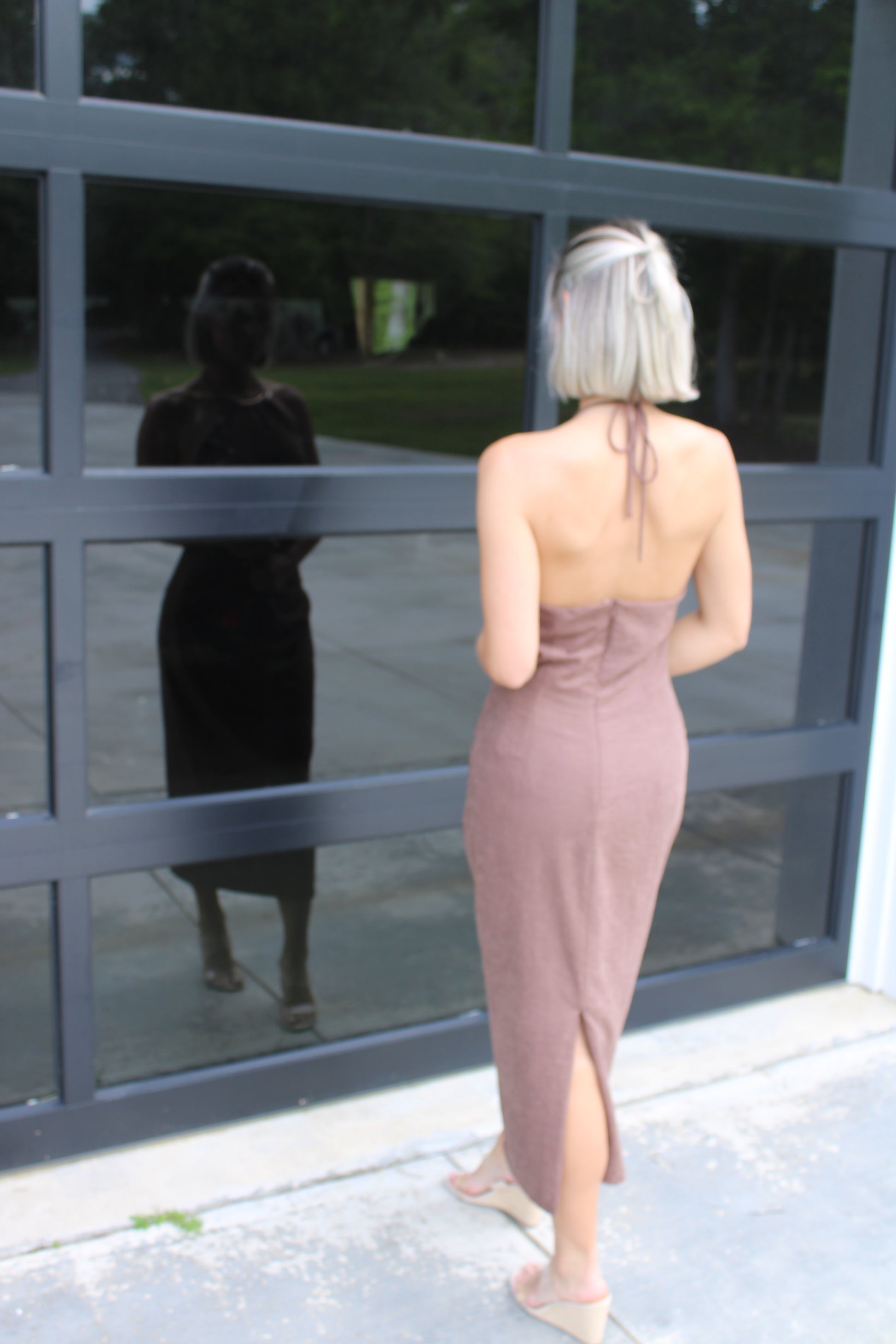 Chocolate Brown Halter Maxi Dress – Soft Draped Bodycon Summer vacation Dress