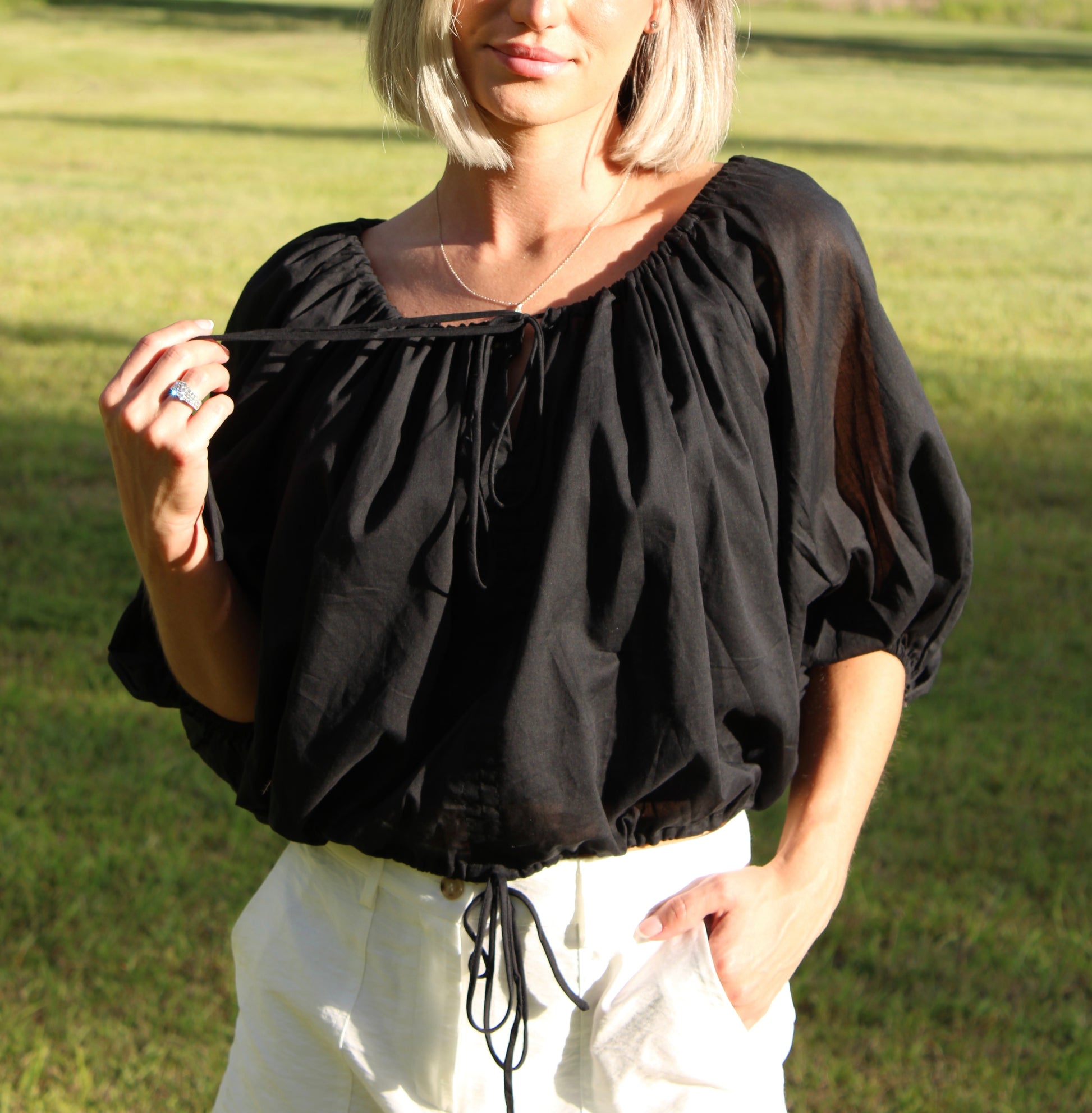 Sheer Tie scrunch shirt