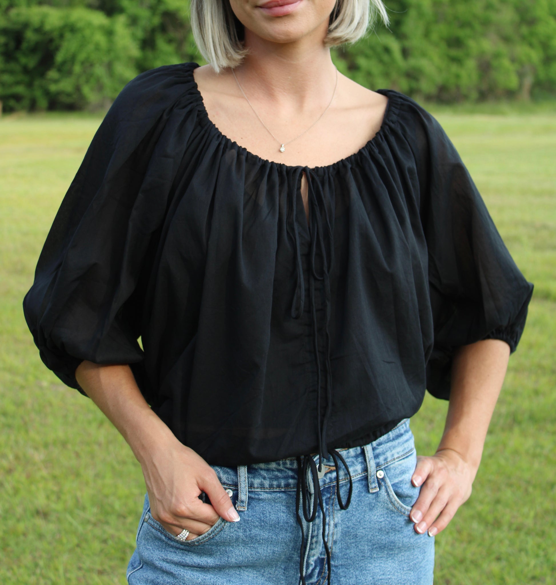 Sheer Tie scrunch shirt