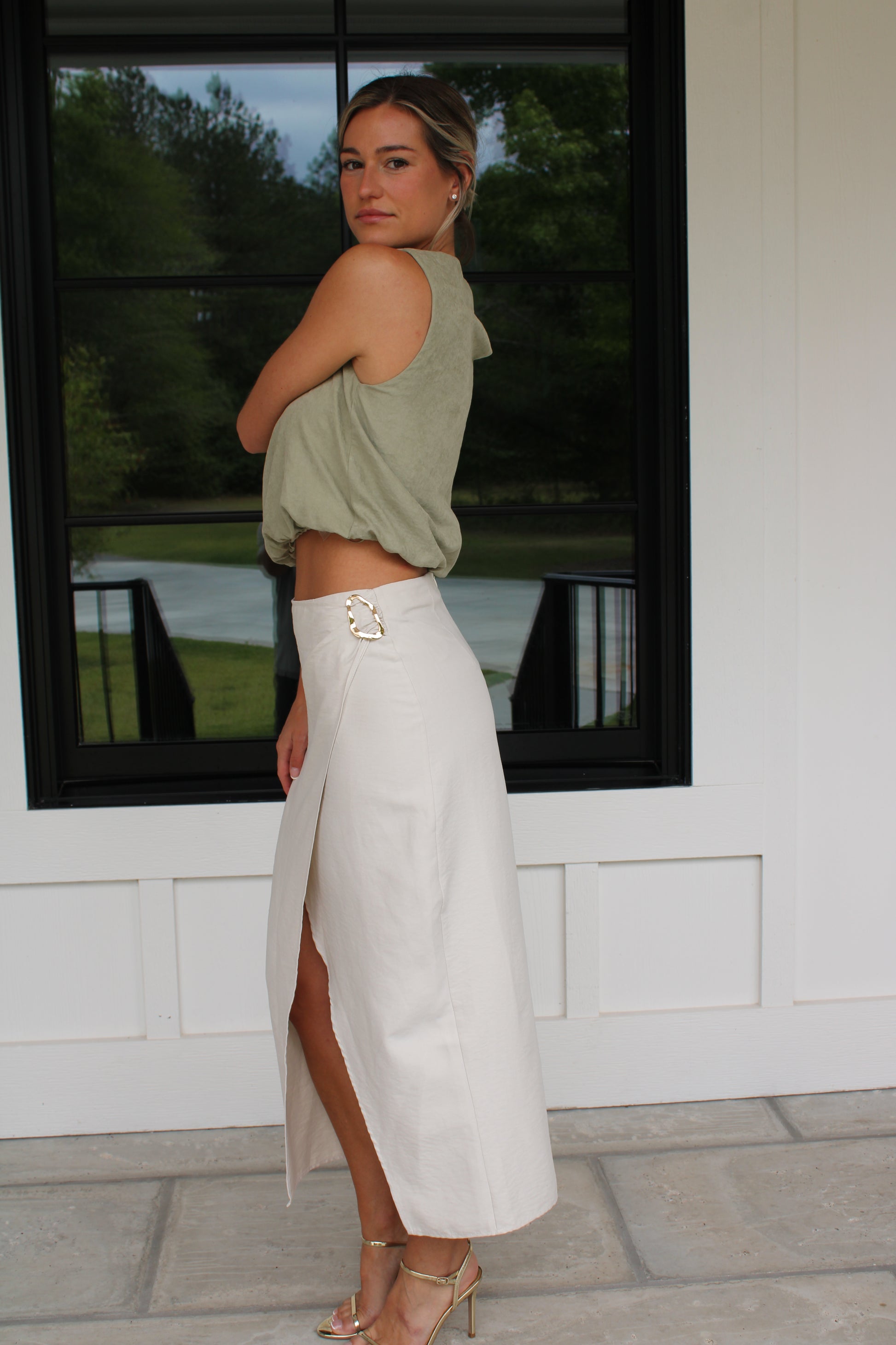 Cream wrap Midi Skirt
