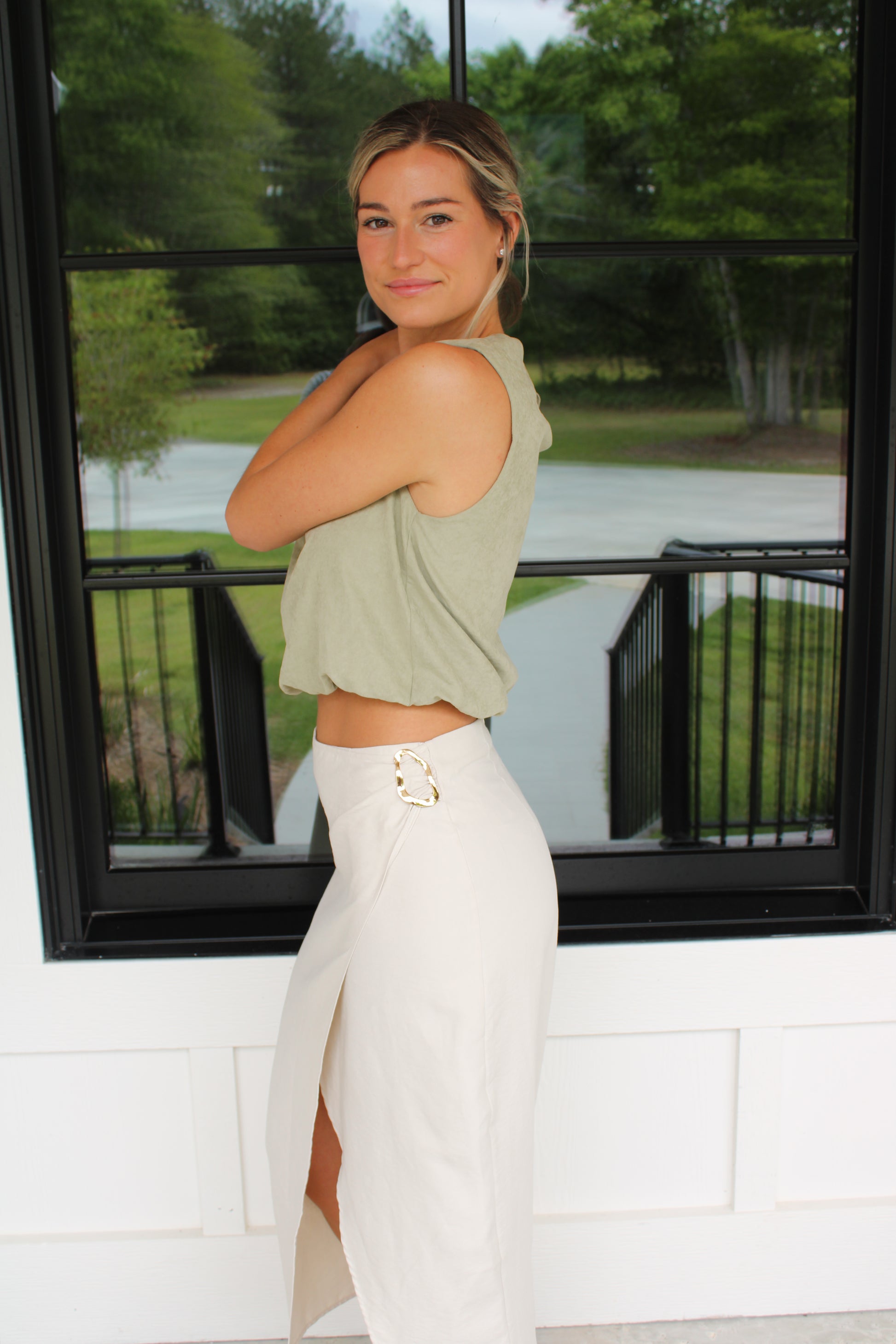 Cream wrap Midi Skirt